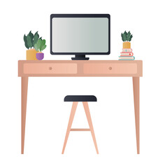 office desk with chair and computer vector design