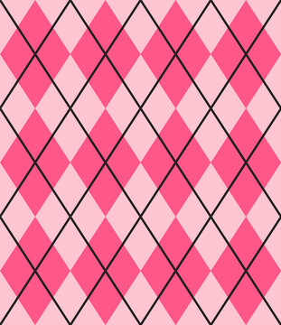 Vector seamless pattern of pink flat cartoon rombos Plaid check isolated on white background