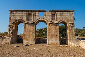 Fototapeta na wymiar Old big temple and ruins in Patara, Antalya, Turkey