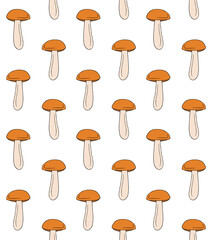 Vector seamless pattern of hand drawn doodle sketch colored Orange cup boletus isolated on white background