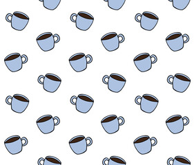 Vector seamless pattern of colored hand drawn doodle sketch coffee cup isolated on white background