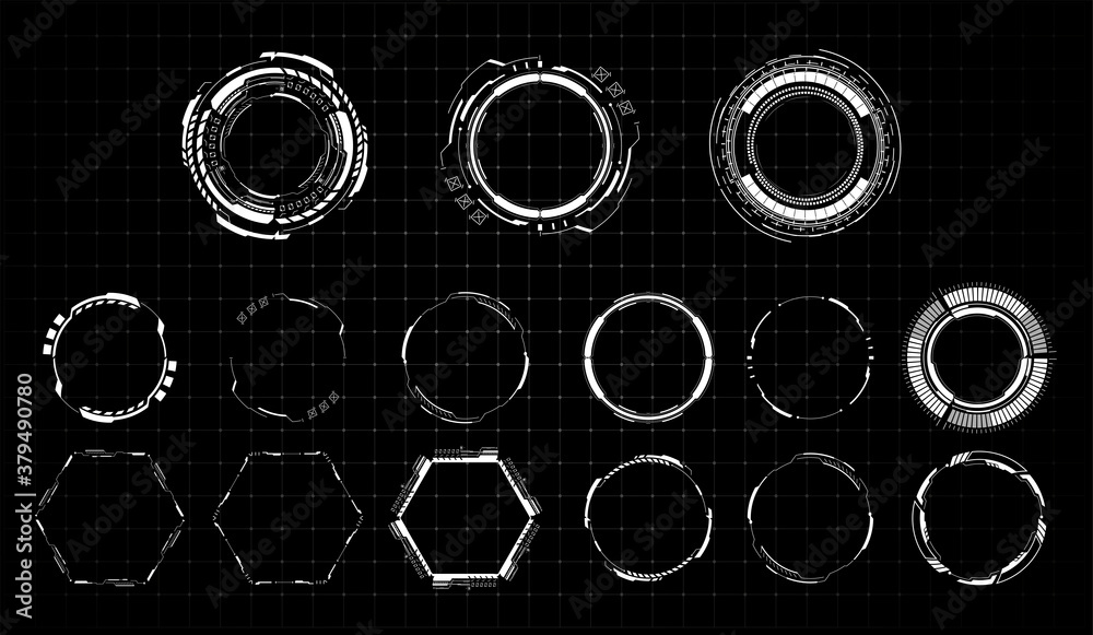 Fototapete hud futuristic white element. set of circle abstract digital technology ui futuristic. abstract circ