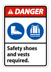 Obraz premium Danger Sign Safety Shoes And Vest Required With PPE Symbols on white background