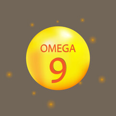 Yellow oil icon. Omega 9. Natural medicine. Vitamin nine. Vector illustration. Stock image.