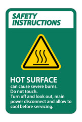 Safety Instructions Hot surface sign on white background