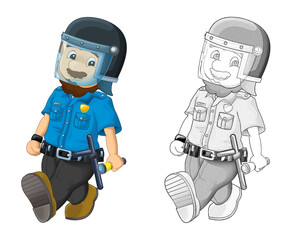 cartoon sketch scene with happy policeman on duty