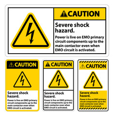 Caution Severe shock hazard sign on white background