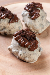 Gourmet  brigadiers stuffed with strawberry. Top view