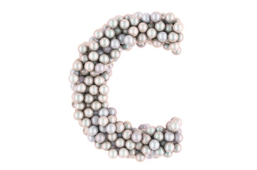 Letter C from white pearls, 3D rendering