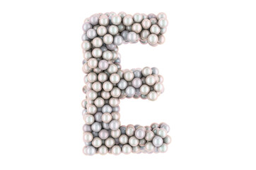 Letter E from white pearls, 3D rendering