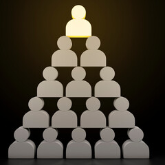 Glowing people silhouettes pyramid on black background