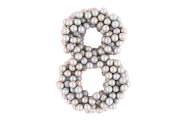 Number 8 from white pearls, 3D rendering