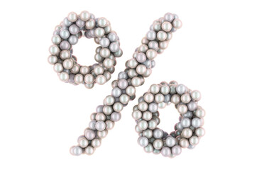 Percent symbol from white pearls, 3D rendering