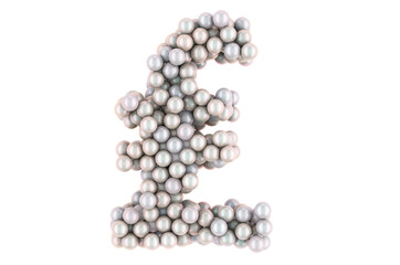 Pound sterling symbol from white pearls, 3D rendering