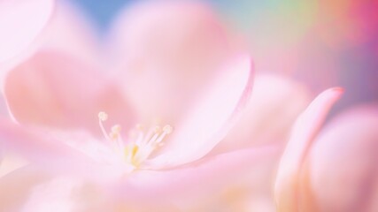 Fototapeta na wymiar Extreme close up of soft pastel pink petals on a defocused multicolor pastel background