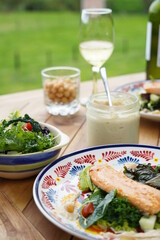 Fototapeta na wymiar salmon salad healthy lunch outdoors 