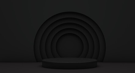 Podium for product presentation with yellow circles, 3d render background