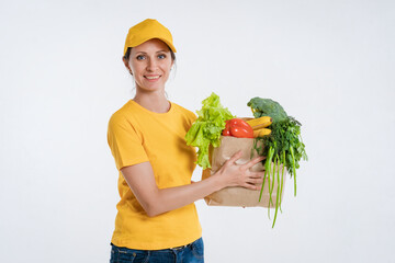 Female food delivery worker with food package