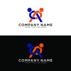 letter A logo with people shape, lifestyle symbol, healthy and sport icons