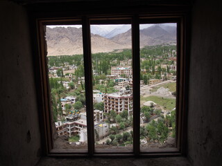 Looking down on the town from Leh Palace inside, Leh, Ladakh, Jammu and Kashmir, India
