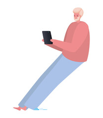 seated man with tablet working vector design