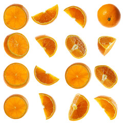 fresh various orange slices isolated on white