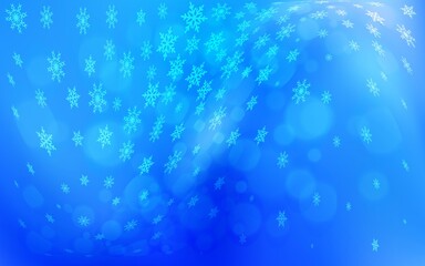 Light BLUE vector layout with bright snowflakes. Shining colored illustration with snow in christmas style. The pattern can be used for year new  websites.