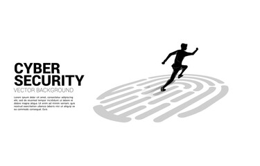 Businessman running on finger scan icon. Background concept for security and privacy technology on network