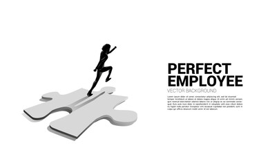 Silhouette of businessman running on jigsaw piece. Concept of perfect recruitment. Human Resource. put the right man on the right job.