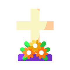 Obraz premium Isolated tombstone icon with flowers - Vector illustration