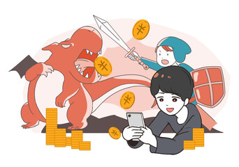 スマホゲームで課金する男性　RPG系