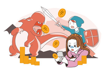 スマホゲームで課金し過ぎる女性　RPG系