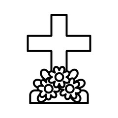Obraz premium Isolated tombstone icon with flowers - Vector illustration
