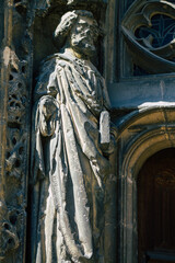 View of the exterior facade of the Basilica of Saint-Remi, a medieval abbey church in Reims, a historical monument in the Grand Est region of France  
