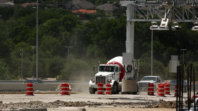 Cement truck on highway, Dallas, Texas, United States