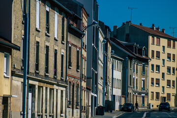 View of the facade of a historical building located in Reims, a city in the Grand Est region of France and one of the oldest in Europe