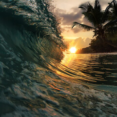 Glossy Ocean Wave under beautiful sunset