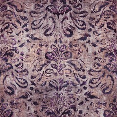 Luxury purple and tan damask seamless pattern. High quality illustration. Mysterious and luxurious grape and beige colored ornamental textured pattern swatch. Fancy and glamorous romantic design.