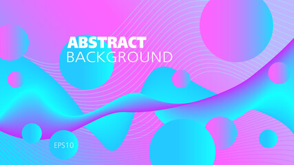Bright cyan, purple fluid on a blue, magenta background. Flowing liquid illusion. Abstract wave pattern and spheres. Neon colored 3d shapes. Futuristic design for landing page, flyer, poster. EPS10