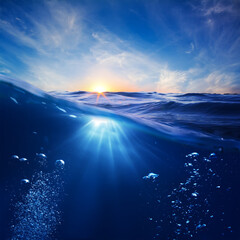 design template with underwater part and sunset skylight splitted by waterline © willyam