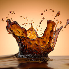 abstract liquid splash of brown hot coffee on orange background