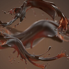 splash of brownish hot coffee or chocolate on dark brown background