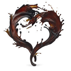 Design element. Brown coffee splashes moving to each other in shape of heart as symbol of love