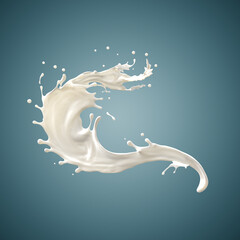 Obraz na płótnie Canvas Splash of white fat milk as design element on blue background