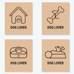 dog lover logo icon line art vector set