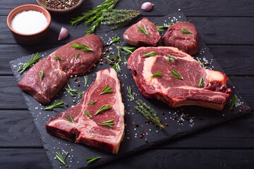Set of raw beef steak