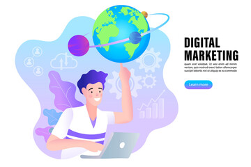 business woman holding globe with map