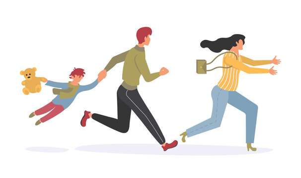 Happy family rush for shopping