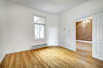 Real estate photography - Empty renovated apartment in Montreal. Old French style 6x plex in old part of Montreal 