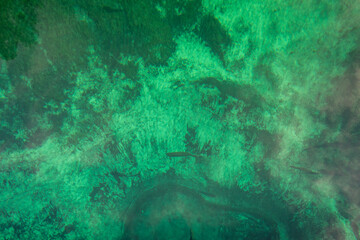 Fototapeta na wymiar Crystal Clear and vivid colors spring water of Kitch-iti-kipi, the Big Spring at Palms Book State Park in Michigan upper peninsula